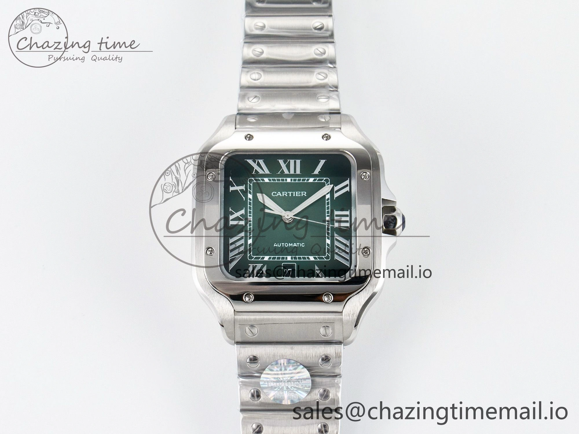 Minimalist Santos de Cartier 40mm J12F 1:1 Best Edition Green Dial on SS SmartLinks Bracelet MIYOTA 5843