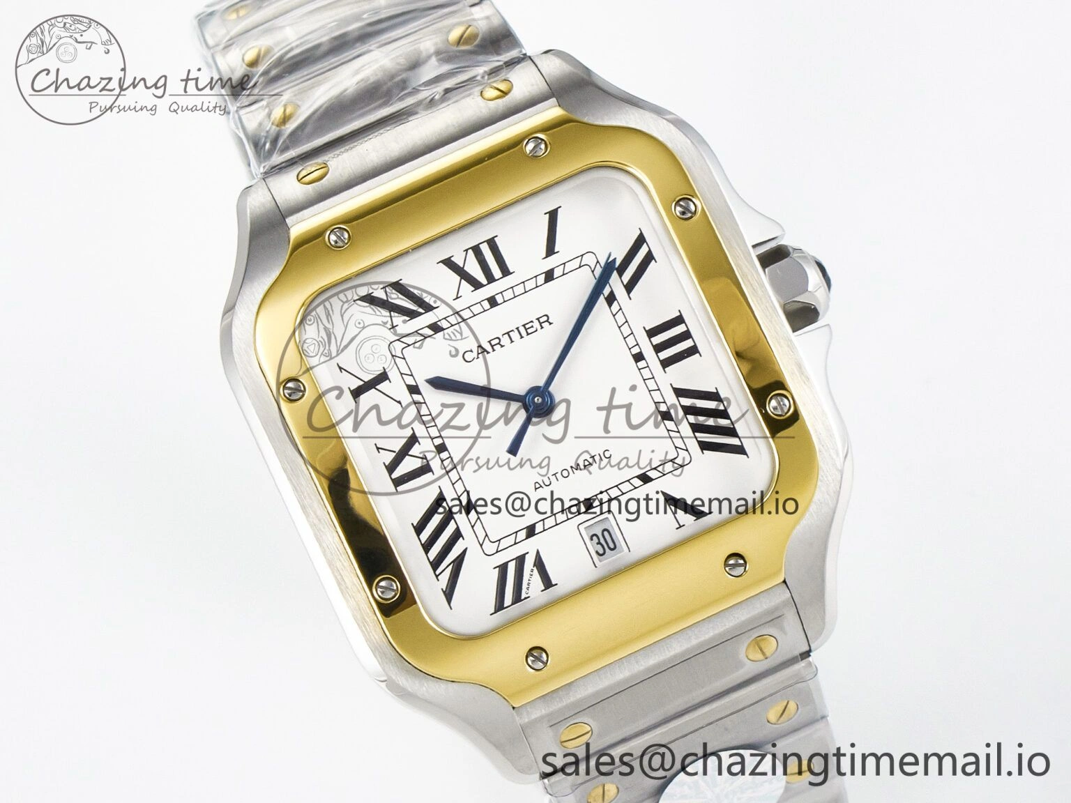 Santos de Cartier 40mm J12F 1:1 Best Edition YG Bezel White Dial on SS SmartLinks Bracelet MIYOTA Chic 5841