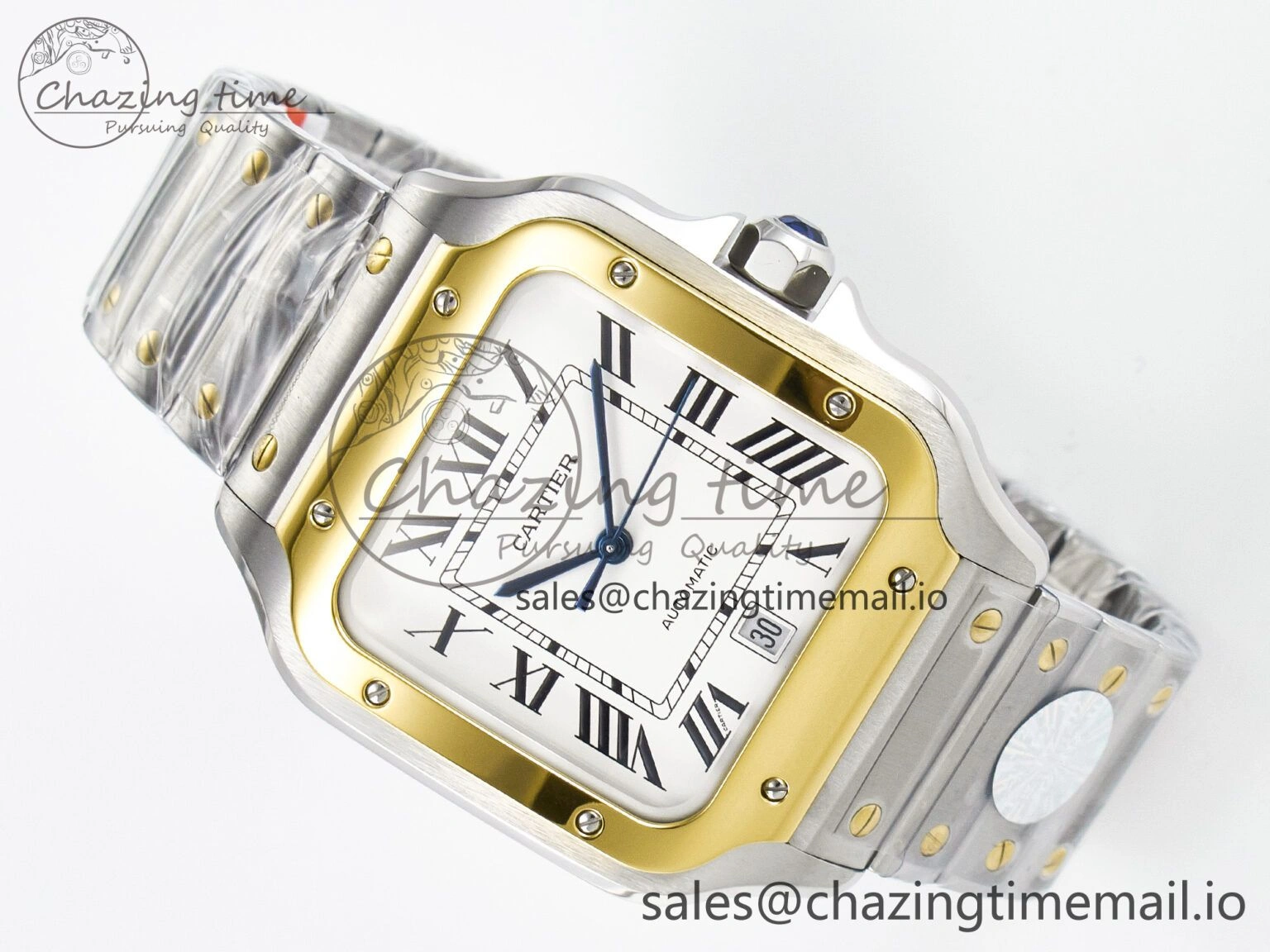 Santos de Cartier 40mm J12F 1:1 Best Edition YG Bezel White Dial on SS SmartLinks Bracelet MIYOTA Chic 5841