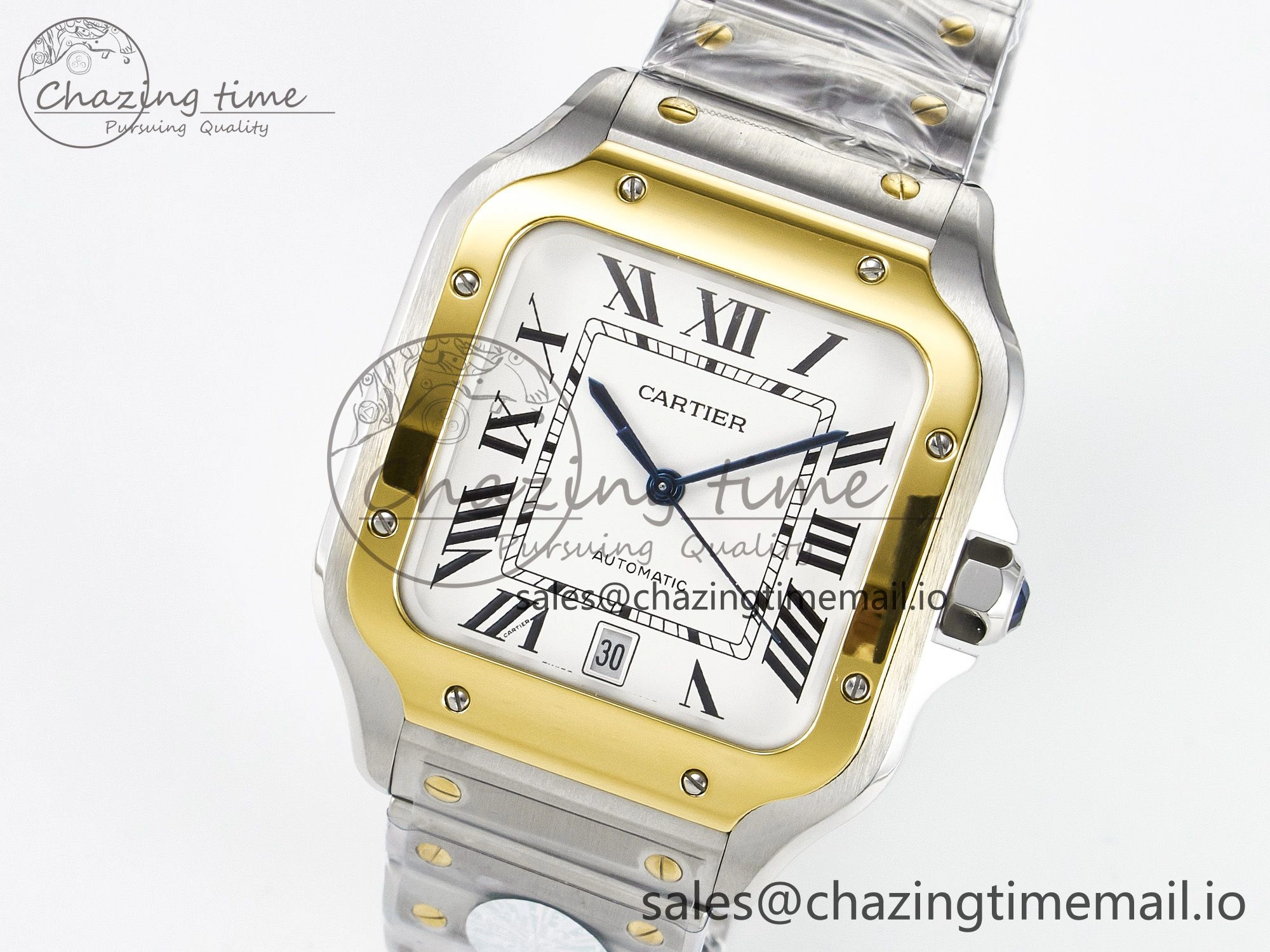 Santos de Cartier 40mm J12F 1:1 Best Edition YG Bezel White Dial on SS SmartLinks Bracelet MIYOTA Chic 5841
