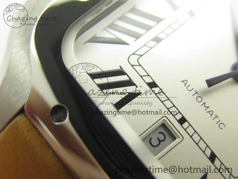 Santos de Cartier 40mm Large 2018 V6F 1:1 Best Edition White Dial on Brown Leather Strap MIYOTA WrinkleFree 6185