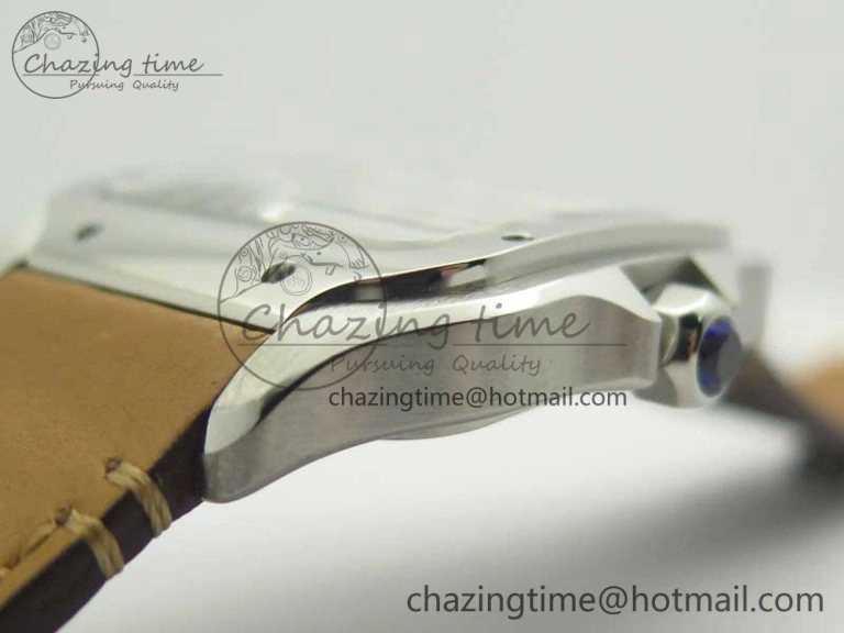 Santos de Cartier 40mm Large 2018 V6F 1:1 Best Edition White Dial on Brown Leather Strap MIYOTA WrinkleFree 6185