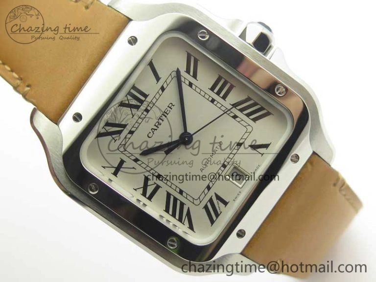Santos de Cartier 40mm Large 2018 V6F 1:1 Best Edition White Dial on Brown Leather Strap MIYOTA WrinkleFree 6185