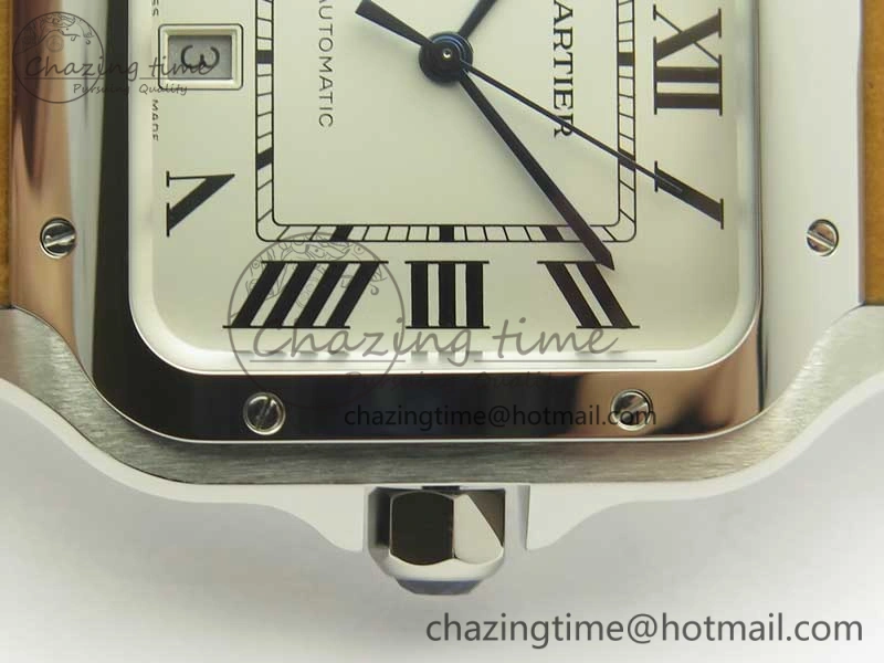Santos de Cartier 40mm Large 2018 V6F 1:1 Best Edition White Dial on Brown Leather Strap MIYOTA WrinkleFree 6185