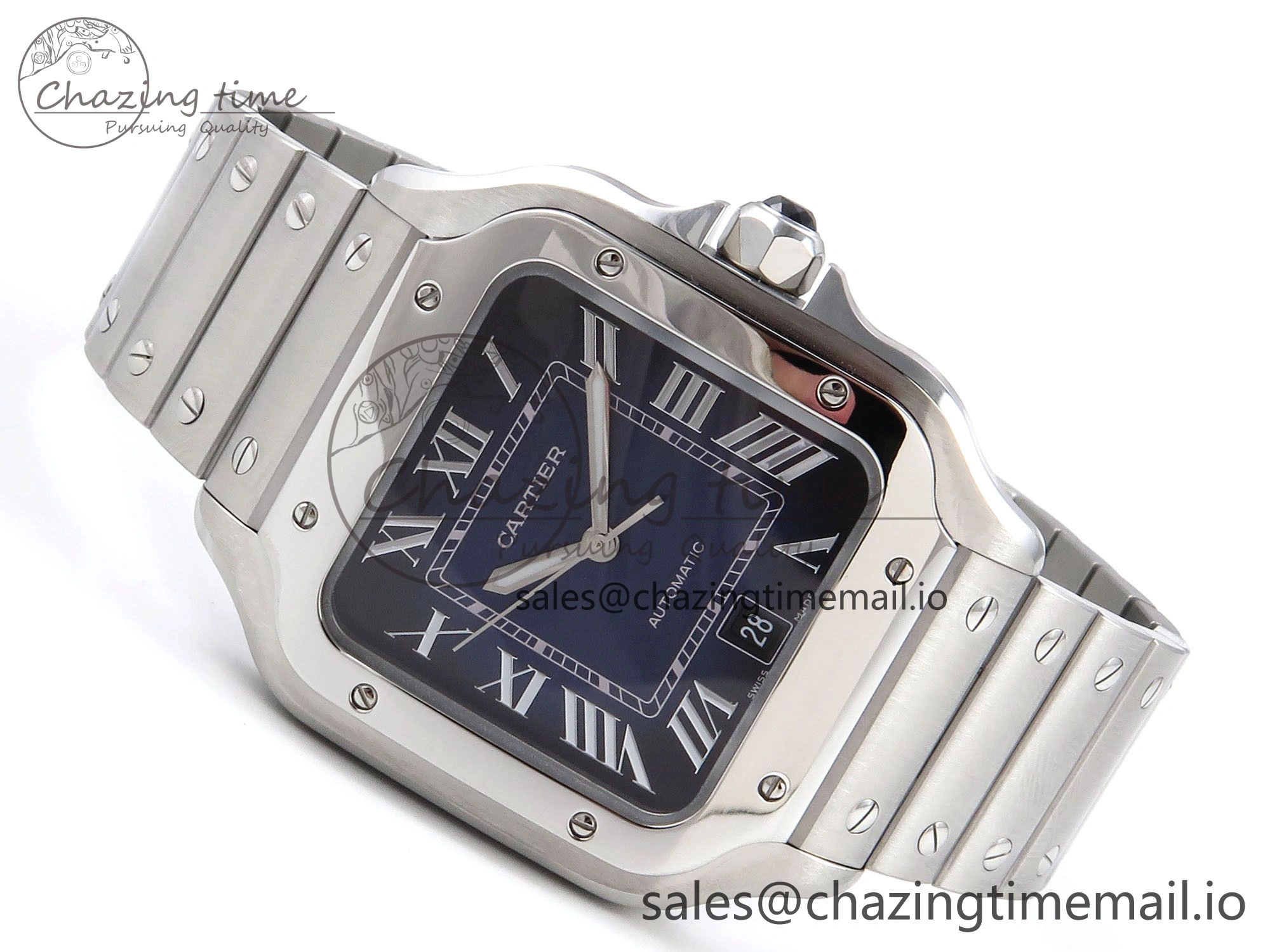 Santos de Cartier 40mm SS AF 1:1 Best Edition Blue Dial on SS SmartLinks Bracelet MIYOTA ZeroBulk 5884