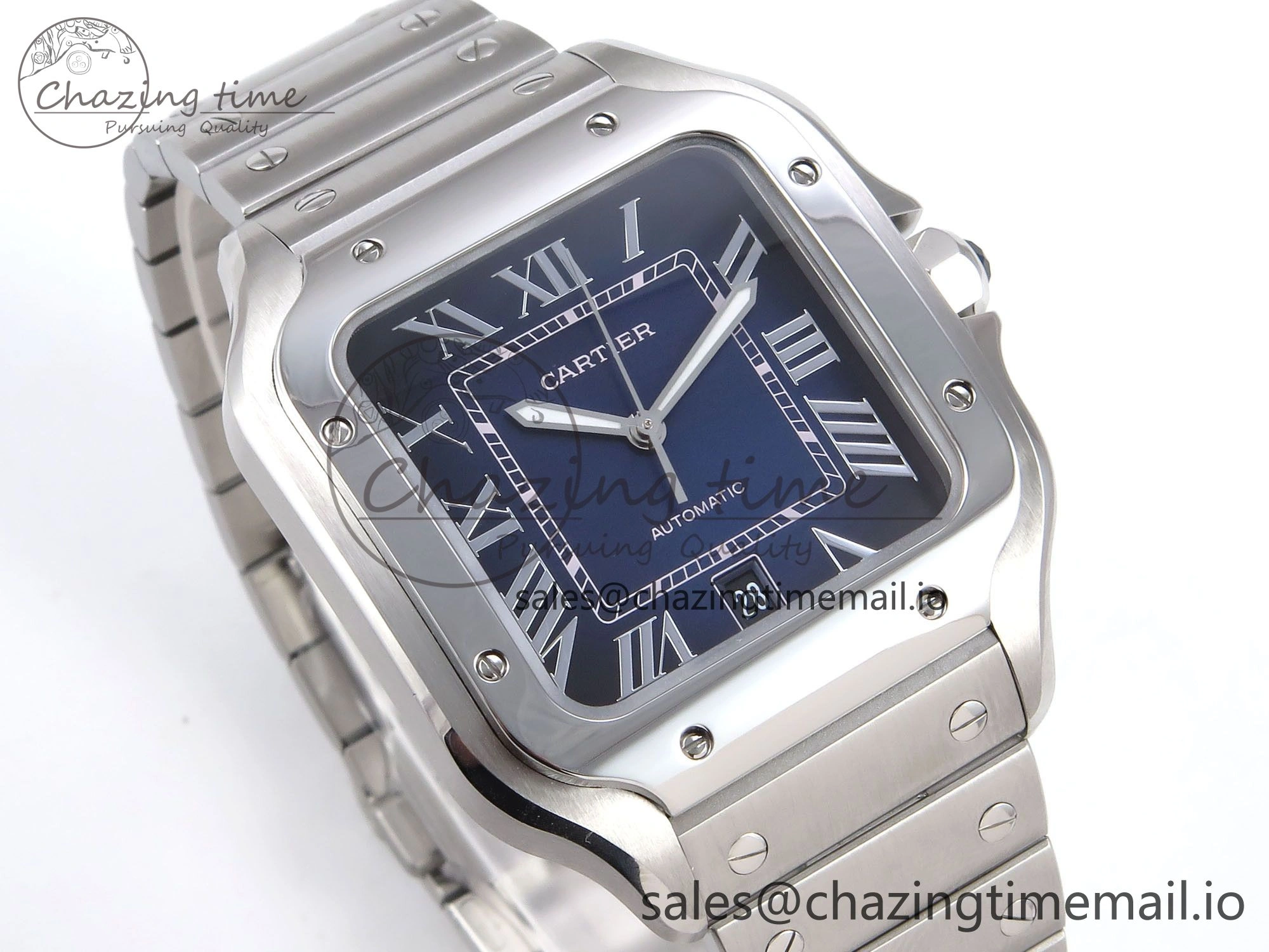 Santos de Cartier 40mm SS AF 1:1 Best Edition Blue Dial on SS SmartLinks Bracelet MIYOTA ZeroBulk 5884