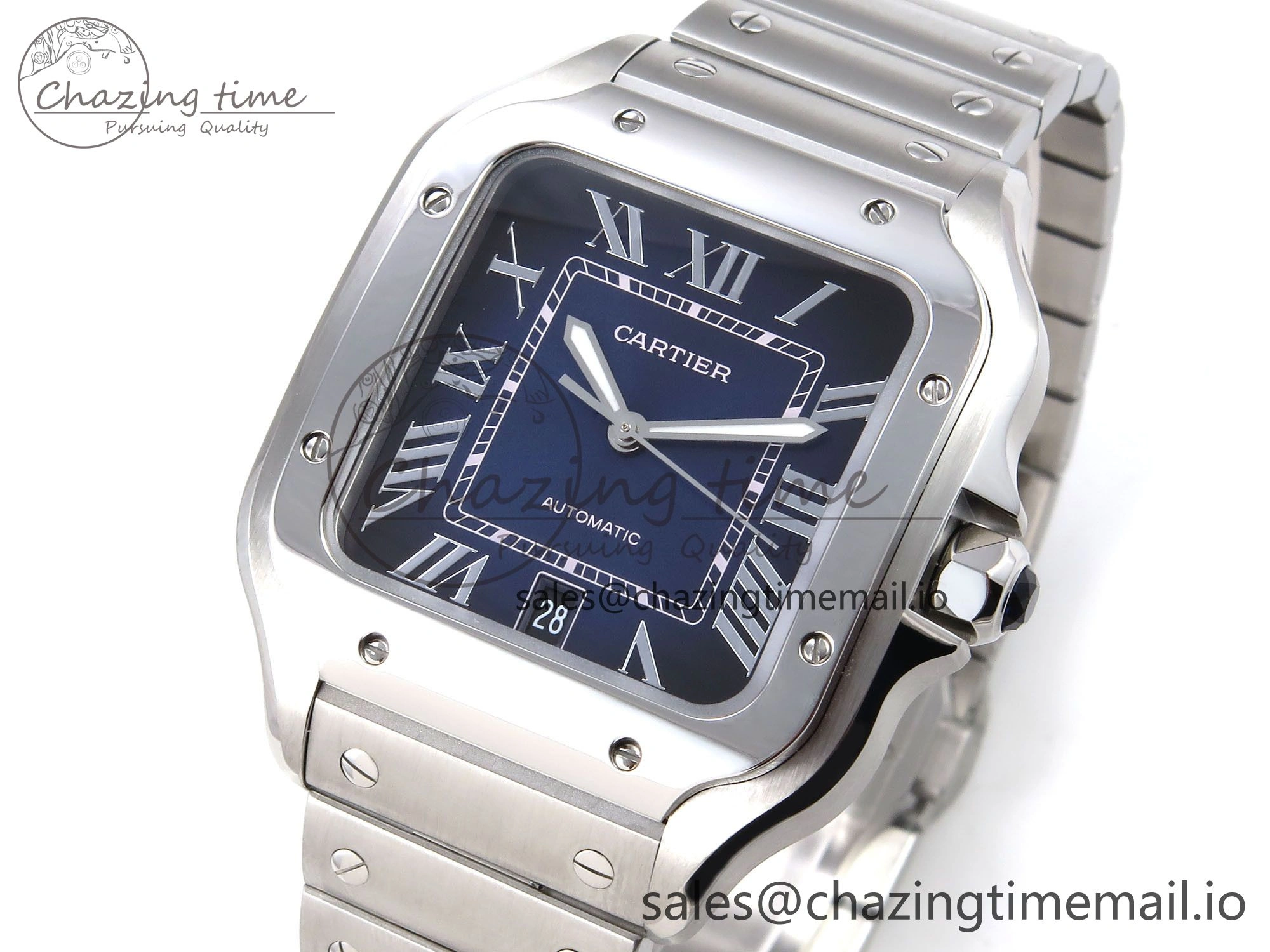 Santos de Cartier 40mm SS AF 1:1 Best Edition Blue Dial on SS SmartLinks Bracelet MIYOTA ZeroBulk 5884