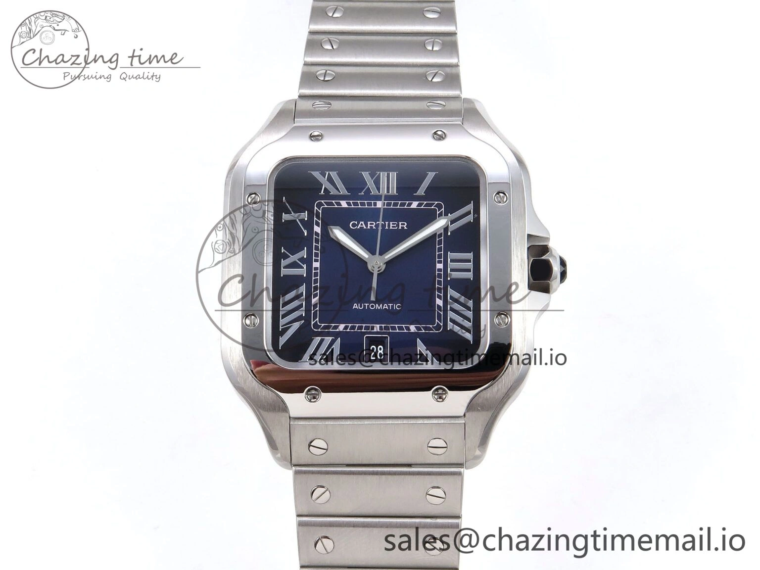 Santos de Cartier 40mm SS AF 1:1 Best Edition Blue Dial on SS SmartLinks Bracelet MIYOTA ZeroBulk 5884
