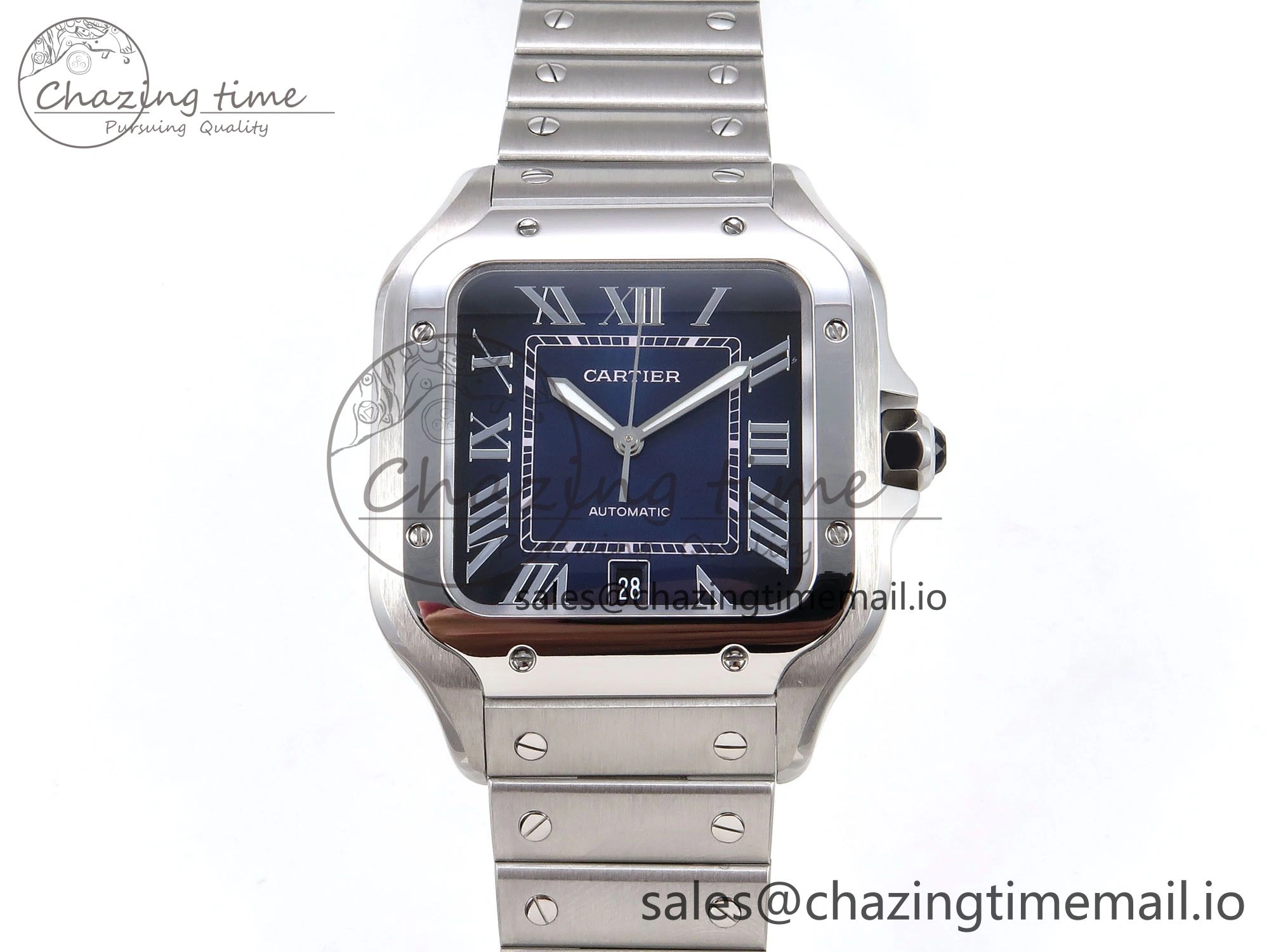 Santos de Cartier 40mm SS AF 1:1 Best Edition Blue Dial on SS SmartLinks Bracelet MIYOTA ZeroBulk 5884