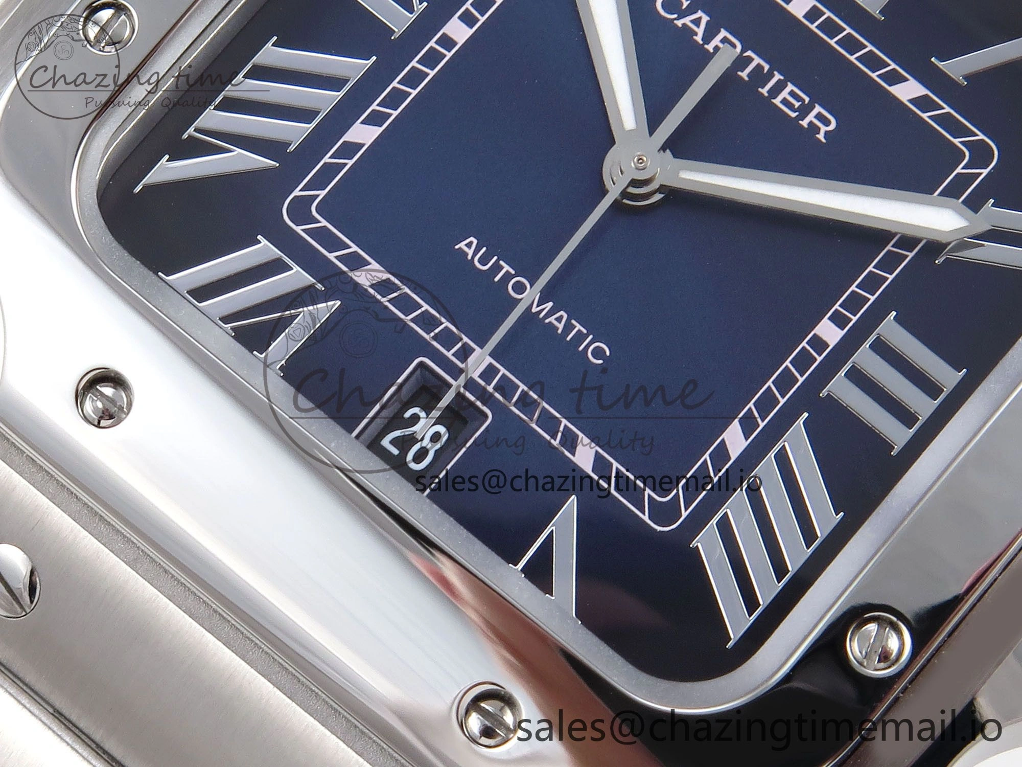 Santos de Cartier 40mm SS AF 1:1 Best Edition Blue Dial on SS SmartLinks Bracelet MIYOTA ZeroBulk 5884