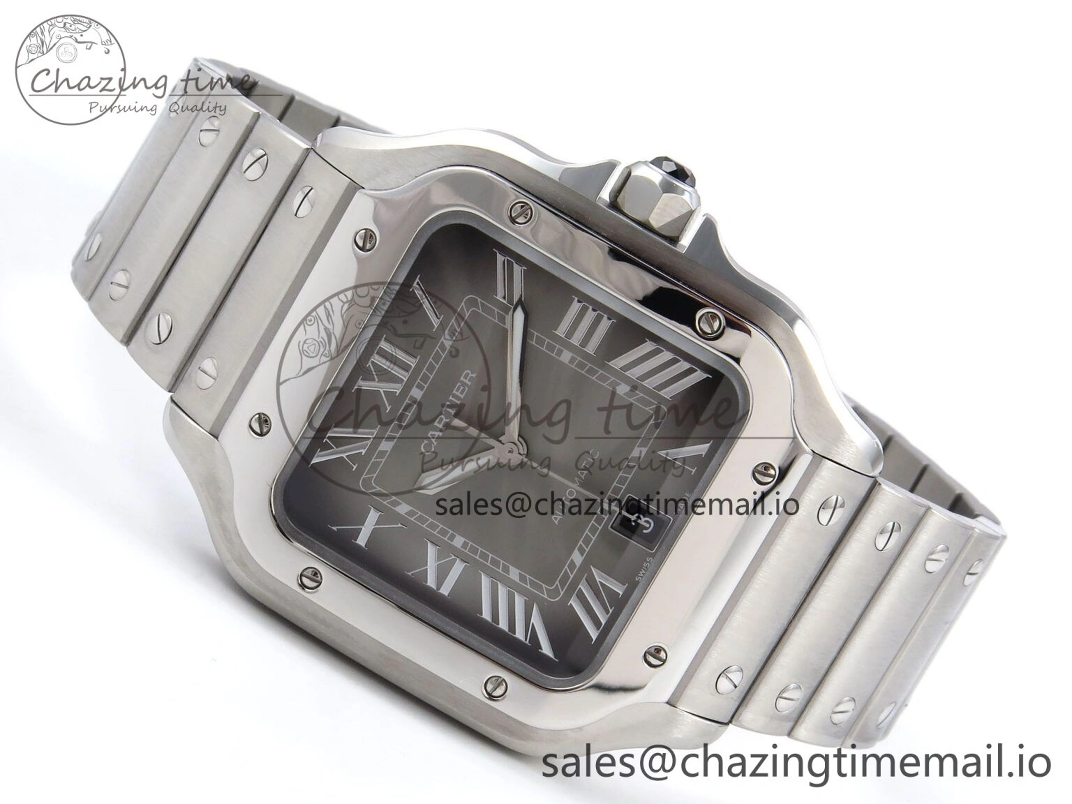 ZeroBulk Santos de Cartier 40mm SS AF 1:1 Best Edition Gray Dial on SS SmartLinks Bracelet MIYOTA 5875