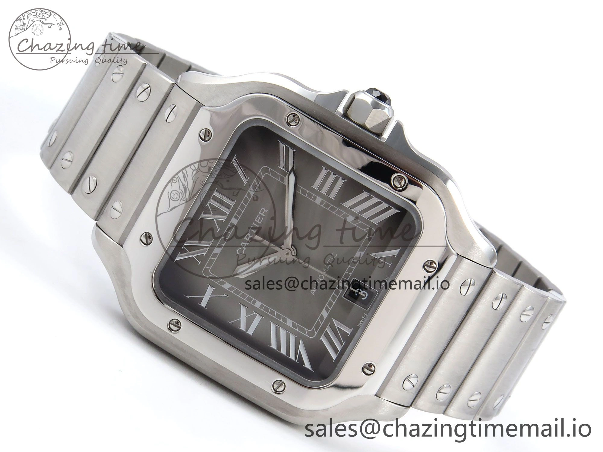ZeroBulk Santos de Cartier 40mm SS AF 1:1 Best Edition Gray Dial on SS SmartLinks Bracelet MIYOTA 5875