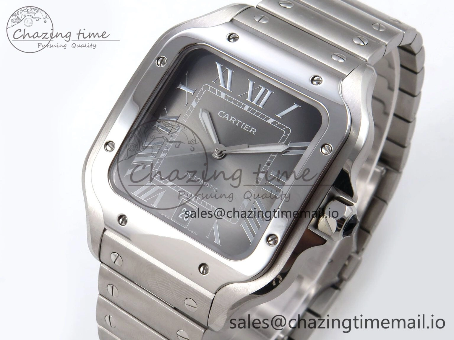 ZeroBulk Santos de Cartier 40mm SS AF 1:1 Best Edition Gray Dial on SS SmartLinks Bracelet MIYOTA 5875