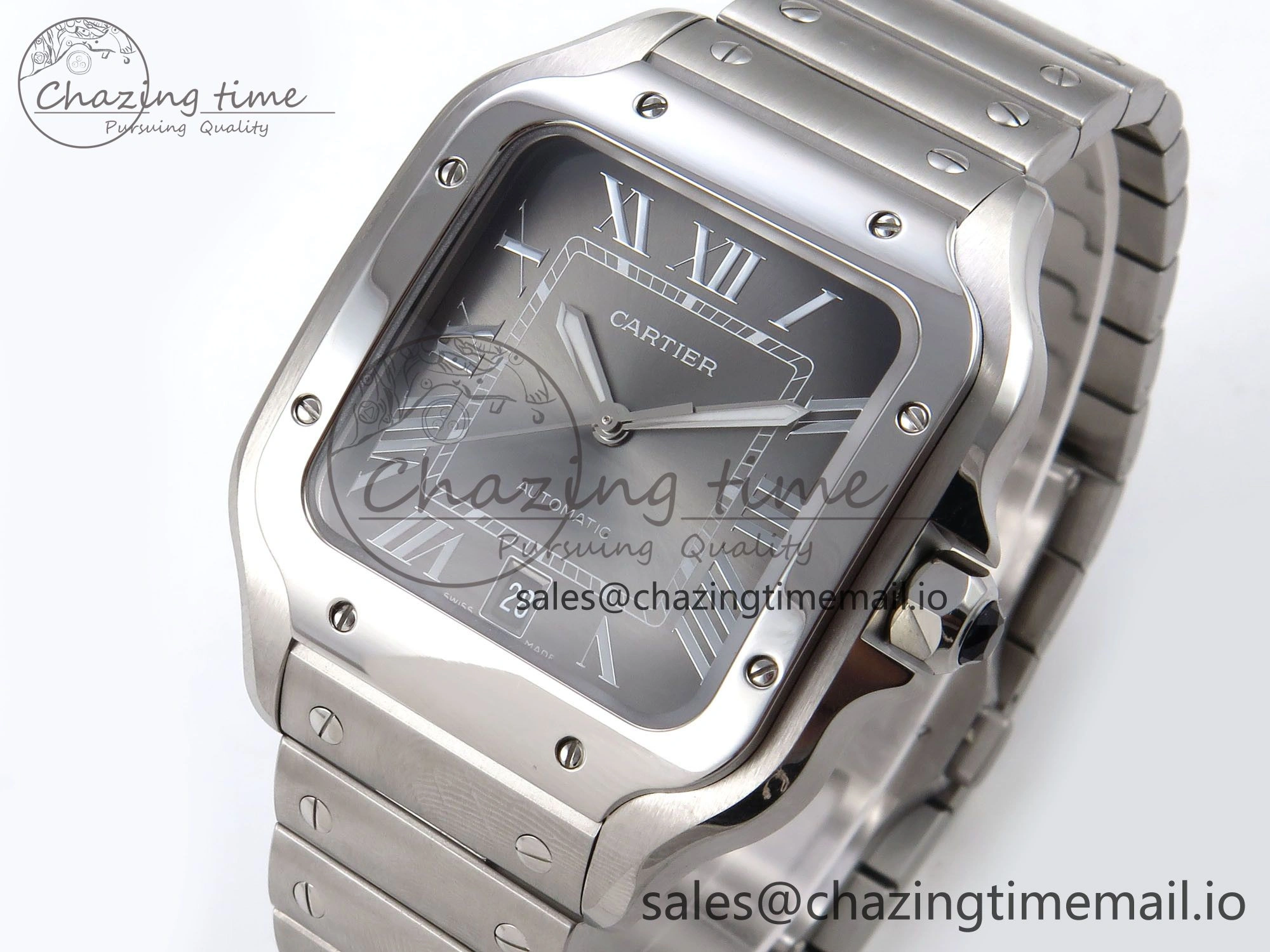 ZeroBulk Santos de Cartier 40mm SS AF 1:1 Best Edition Gray Dial on SS SmartLinks Bracelet MIYOTA 5875