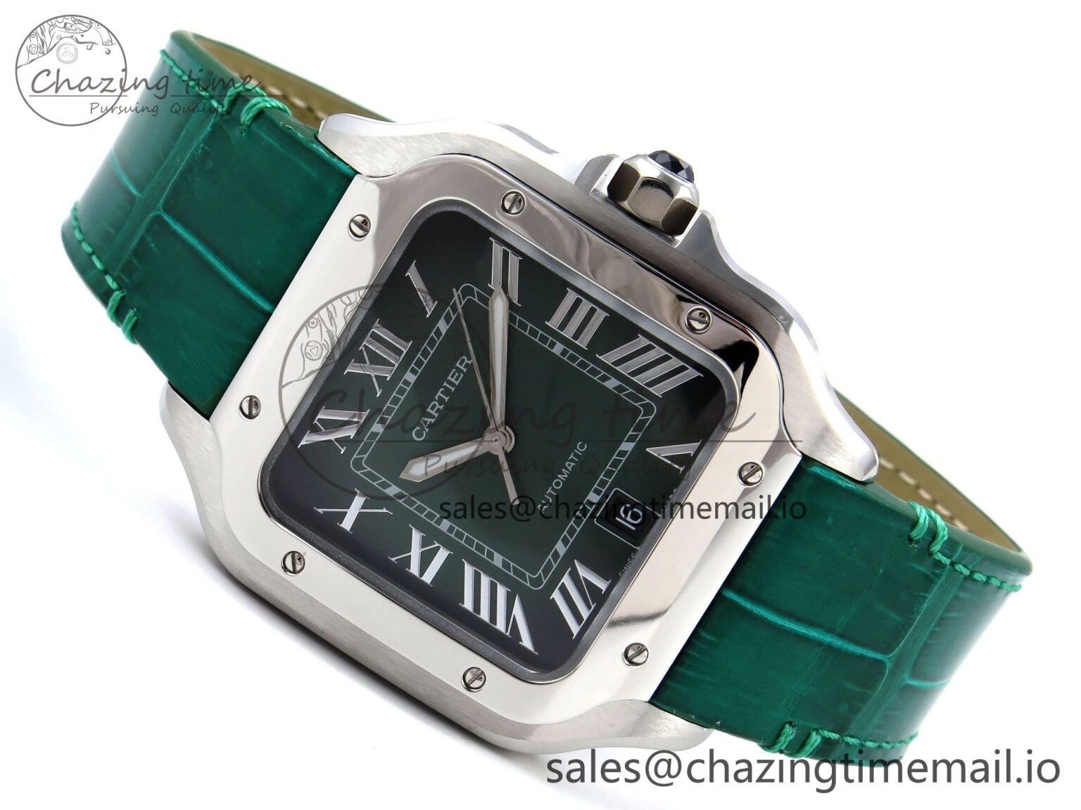 Durable Santos de Cartier 40mm SS AF 1:1 Best Edition Green Dial on Green Leather Strap MIYOTA 5876