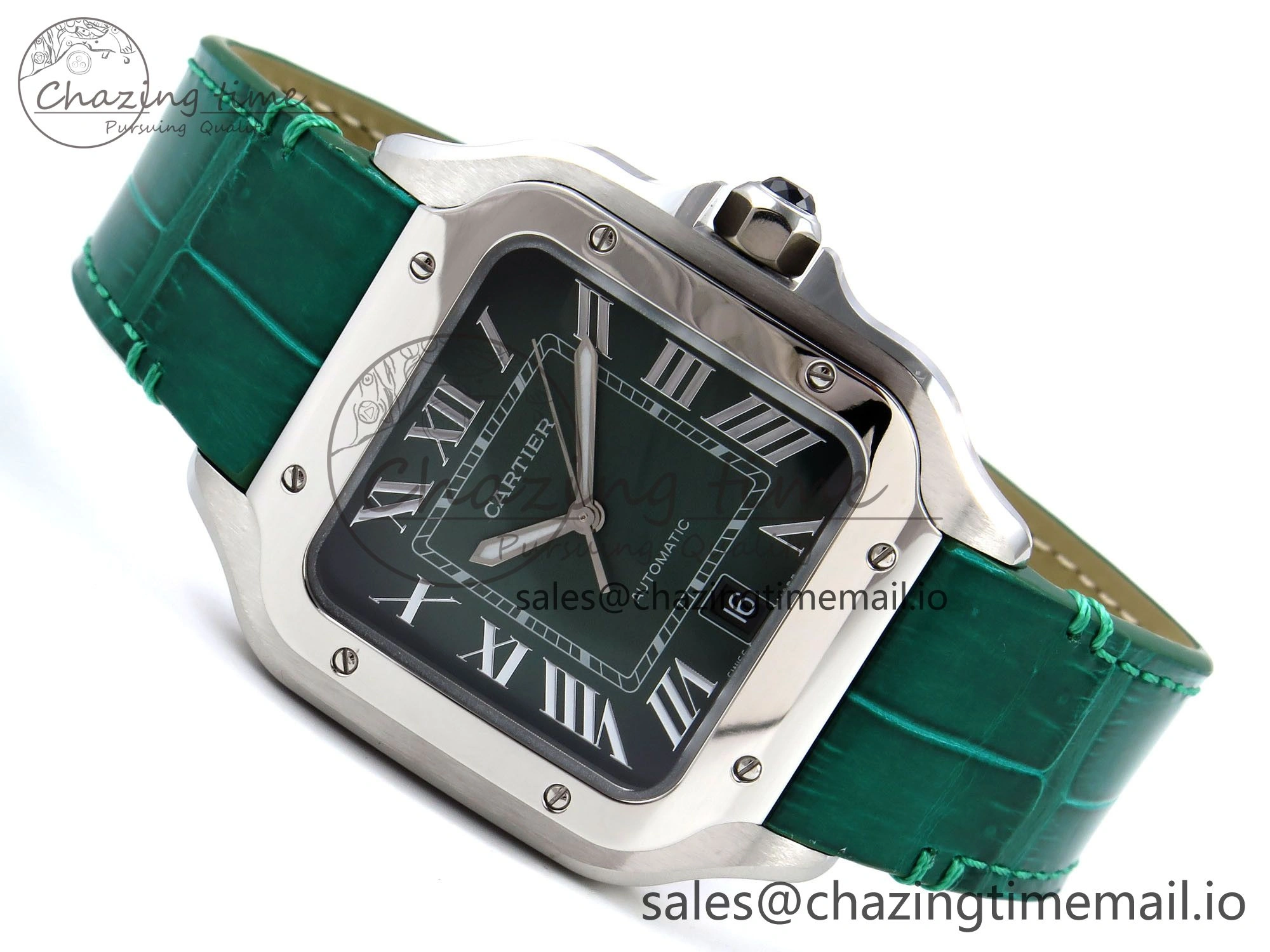 Durable Santos de Cartier 40mm SS AF 1:1 Best Edition Green Dial on Green Leather Strap MIYOTA 5876