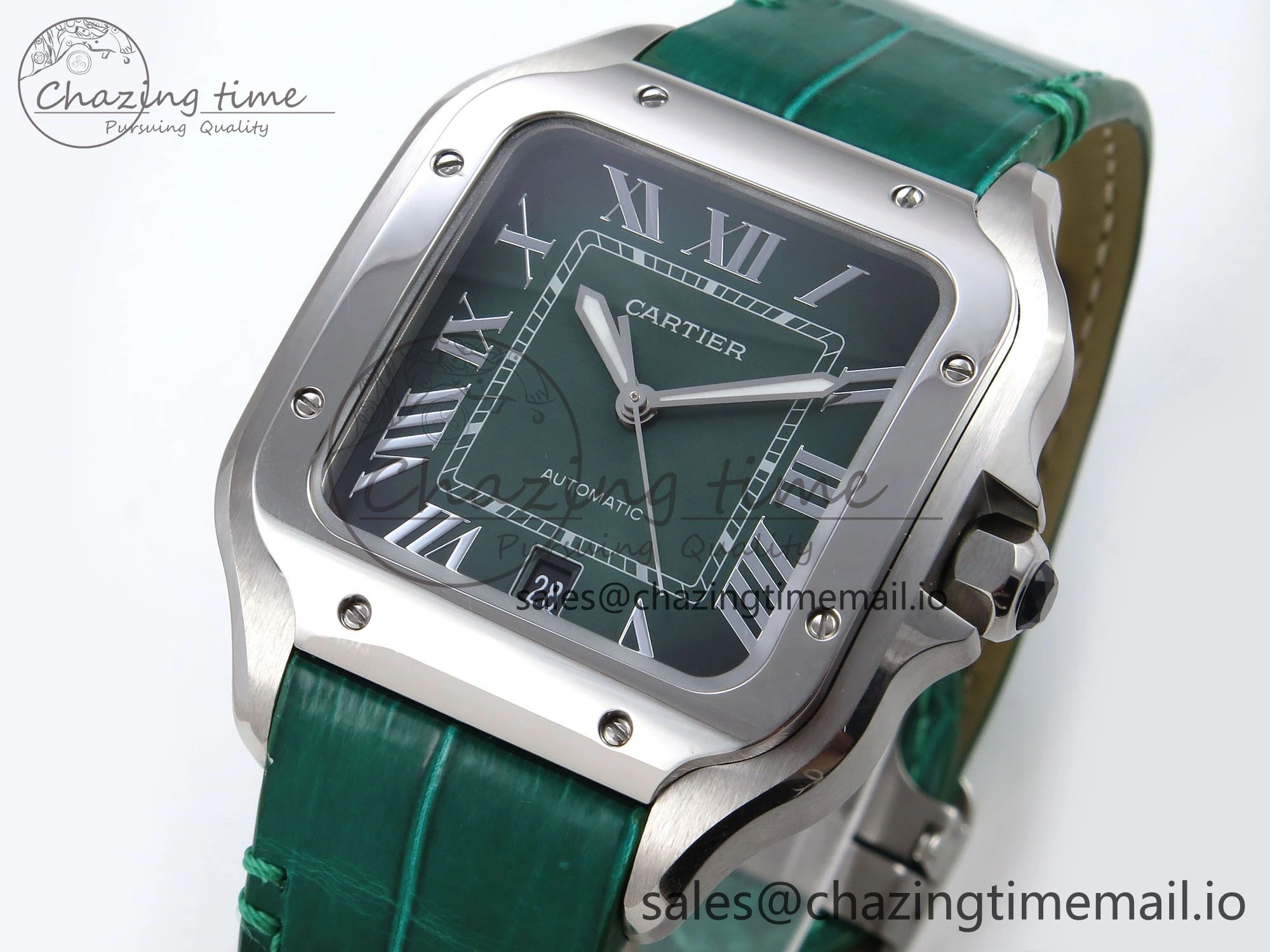 Durable Santos de Cartier 40mm SS AF 1:1 Best Edition Green Dial on Green Leather Strap MIYOTA 5876