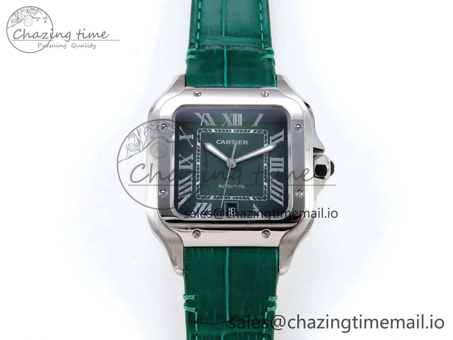 Durable Santos de Cartier 40mm SS AF 1:1 Best Edition Green Dial on Green Leather Strap MIYOTA 5876