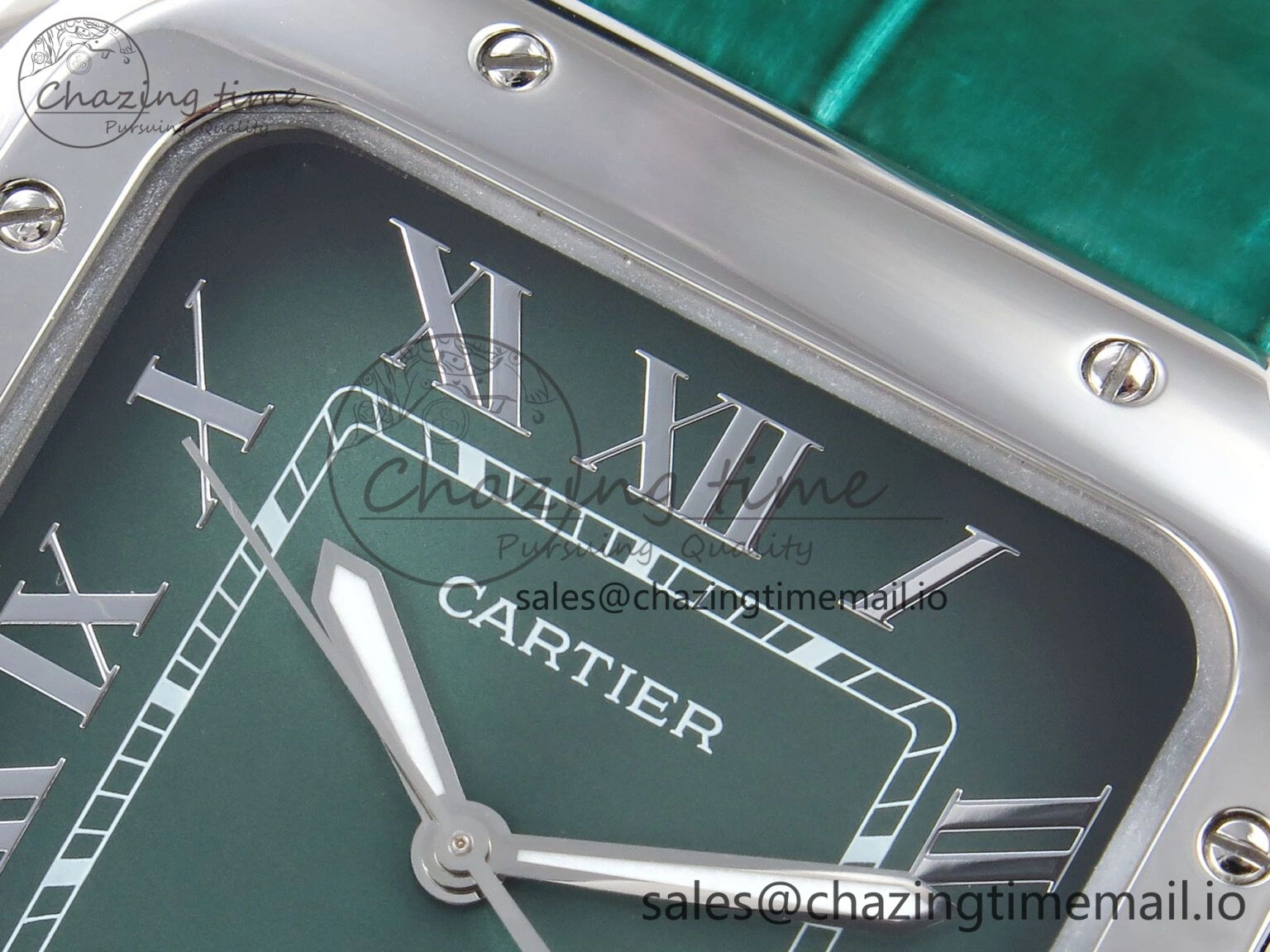 Durable Santos de Cartier 40mm SS AF 1:1 Best Edition Green Dial on Green Leather Strap MIYOTA 5876