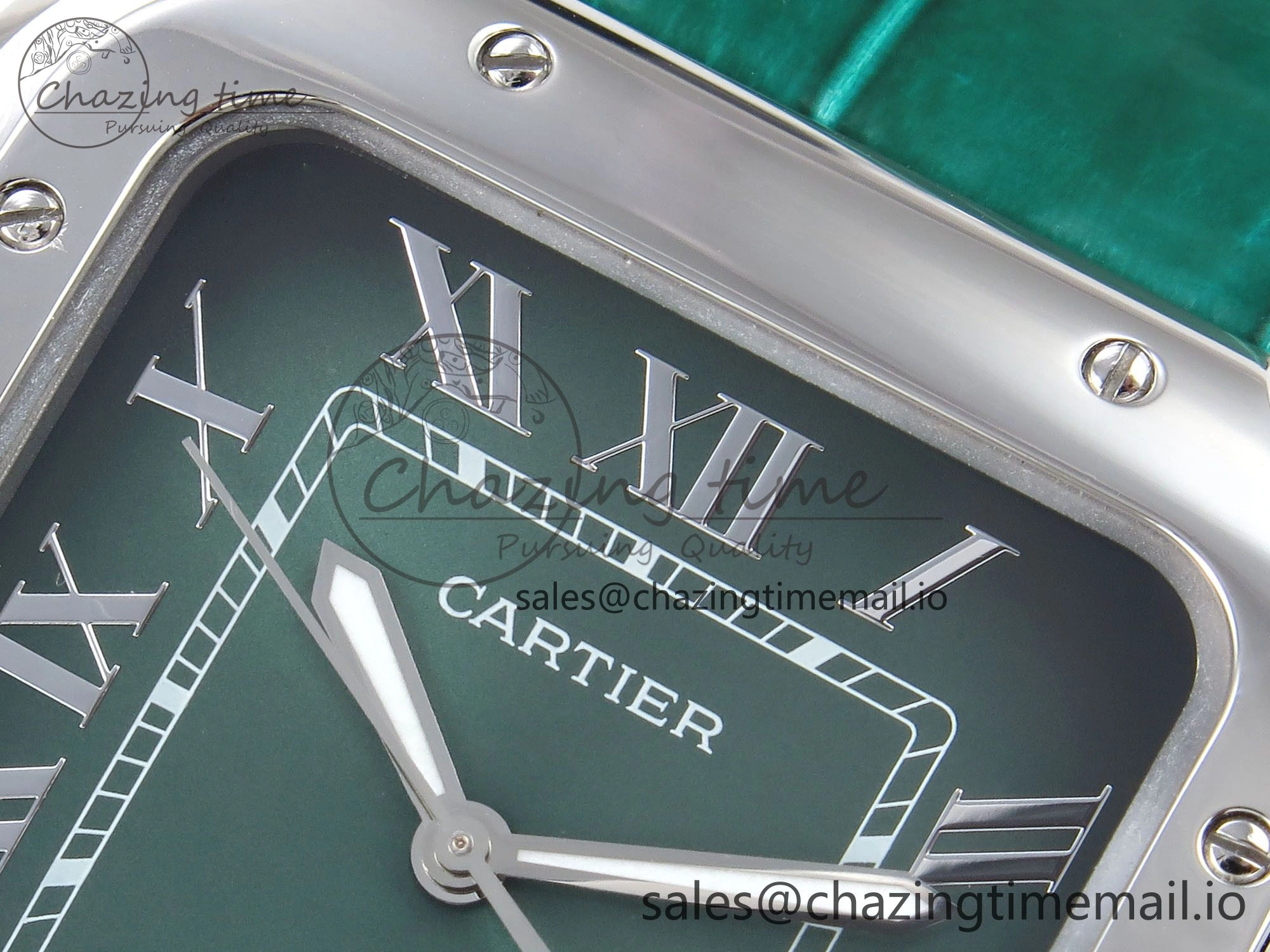 Durable Santos de Cartier 40mm SS AF 1:1 Best Edition Green Dial on Green Leather Strap MIYOTA 5876