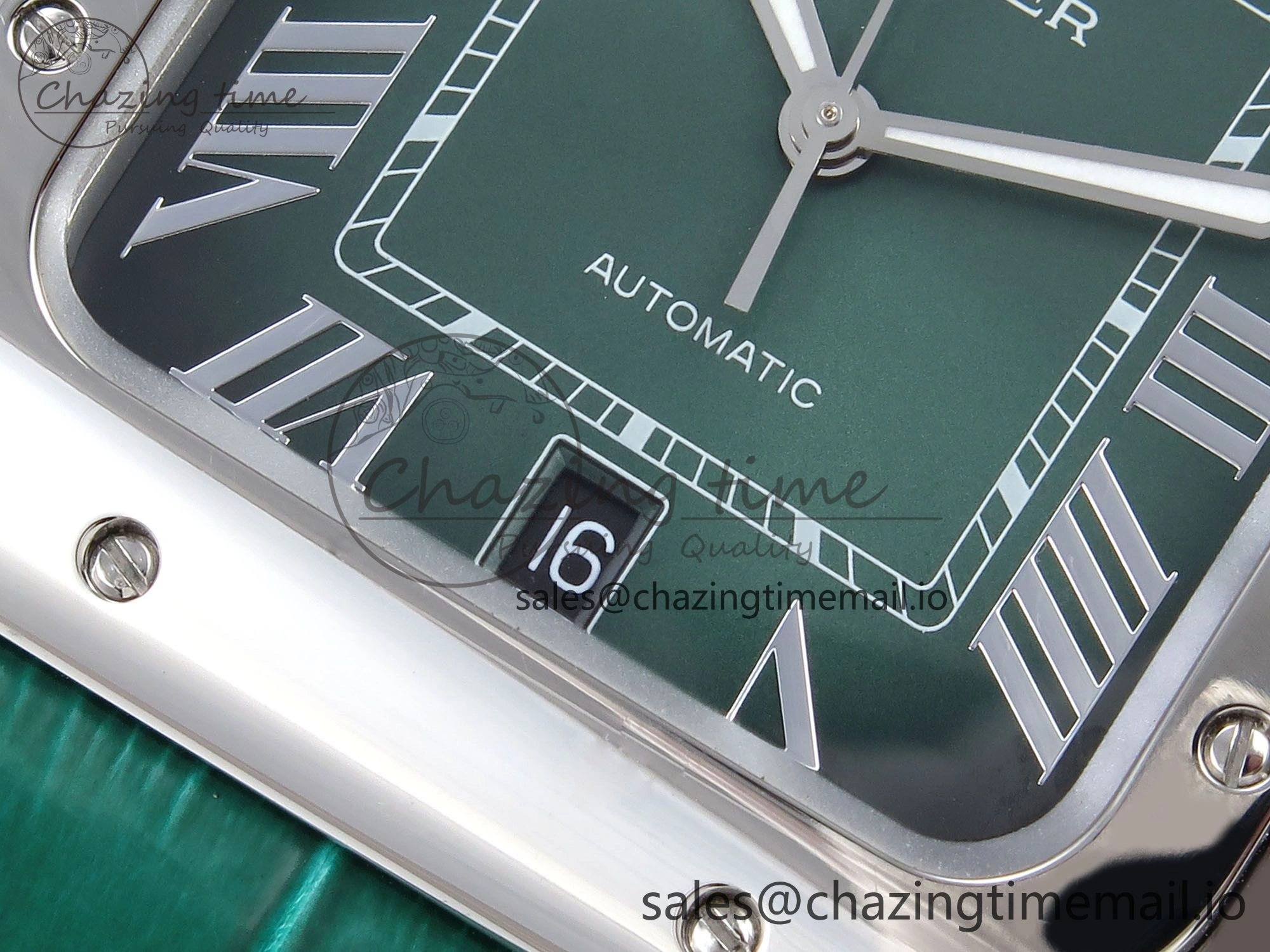 Durable Santos de Cartier 40mm SS AF 1:1 Best Edition Green Dial on Green Leather Strap MIYOTA 5876