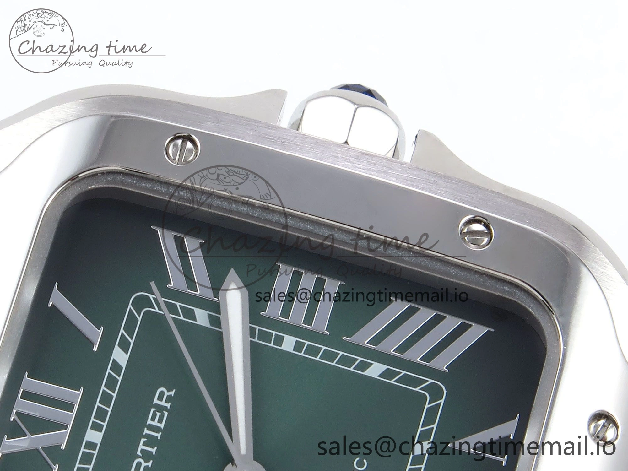 Durable Santos de Cartier 40mm SS AF 1:1 Best Edition Green Dial on Green Leather Strap MIYOTA 5876