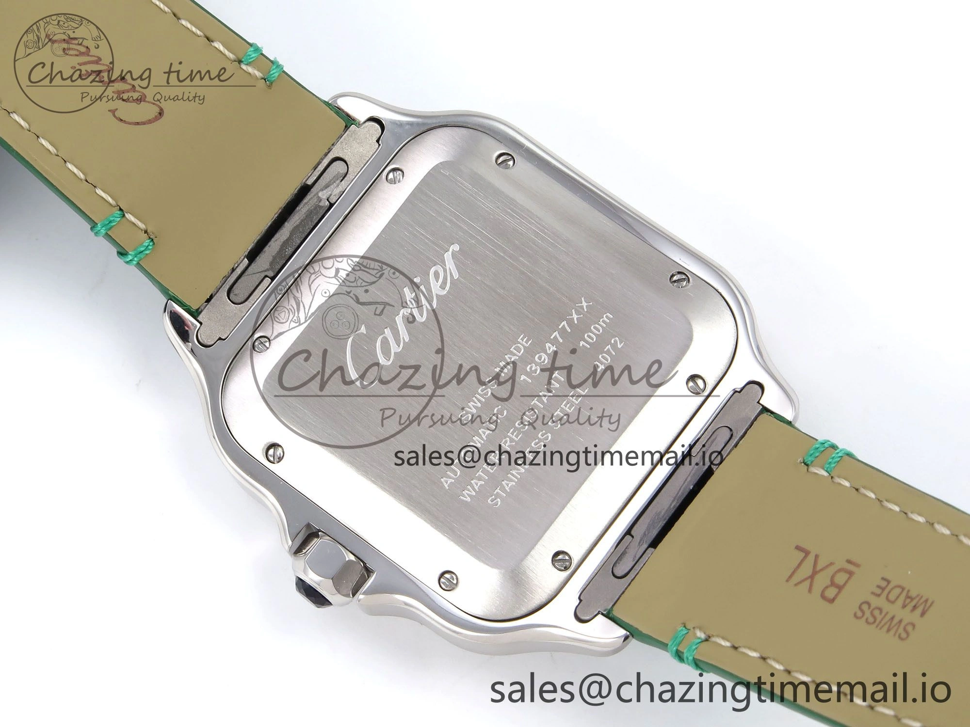 Durable Santos de Cartier 40mm SS AF 1:1 Best Edition Green Dial on Green Leather Strap MIYOTA 5876