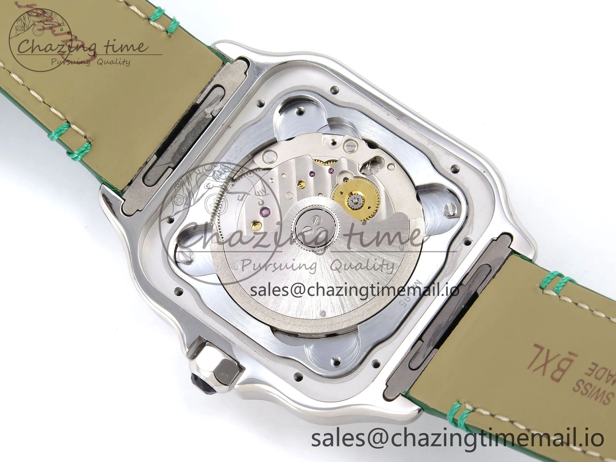 Durable Santos de Cartier 40mm SS AF 1:1 Best Edition Green Dial on Green Leather Strap MIYOTA 5876