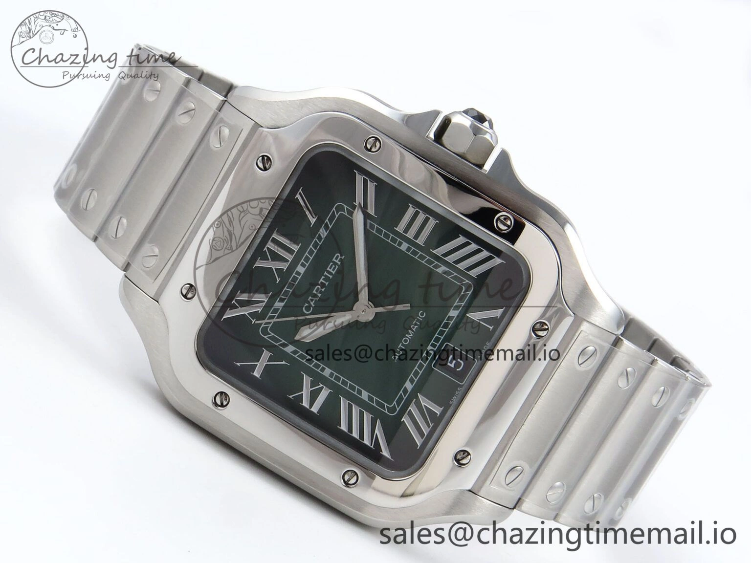 DailyWear Santos de Cartier 40mm SS AF 1:1 Best Edition Green Dial on SS SmartLinks Bracelet MIYOTA 5879
