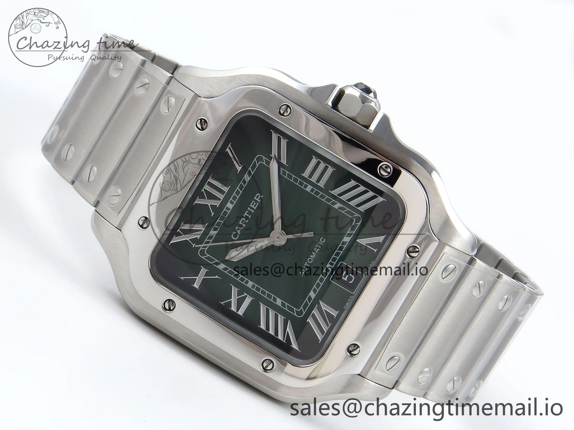 DailyWear Santos de Cartier 40mm SS AF 1:1 Best Edition Green Dial on SS SmartLinks Bracelet MIYOTA 5879