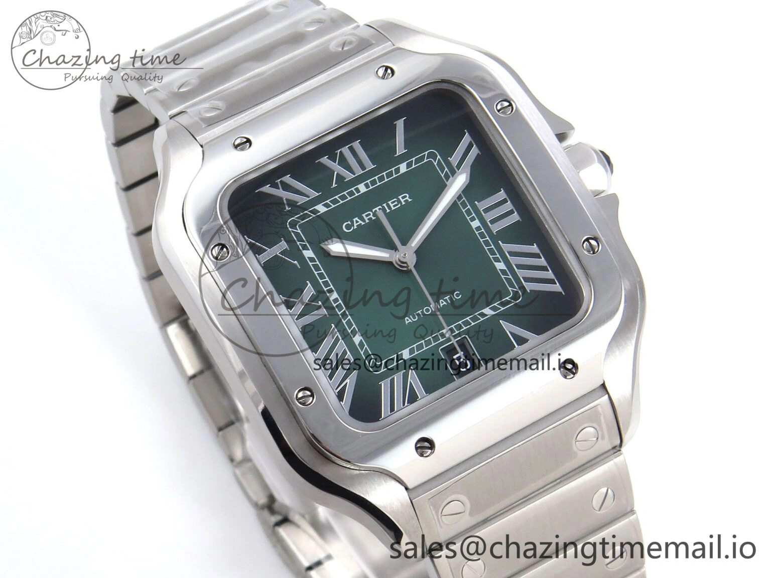 DailyWear Santos de Cartier 40mm SS AF 1:1 Best Edition Green Dial on SS SmartLinks Bracelet MIYOTA 5879
