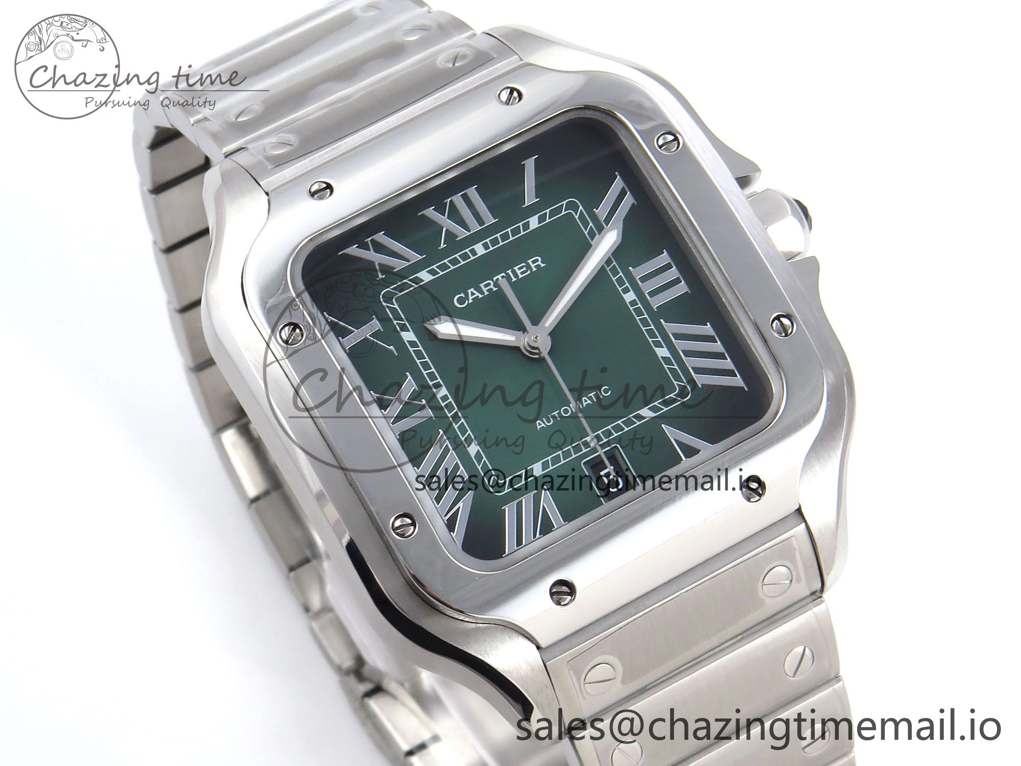 DailyWear Santos de Cartier 40mm SS AF 1:1 Best Edition Green Dial on SS SmartLinks Bracelet MIYOTA 5879