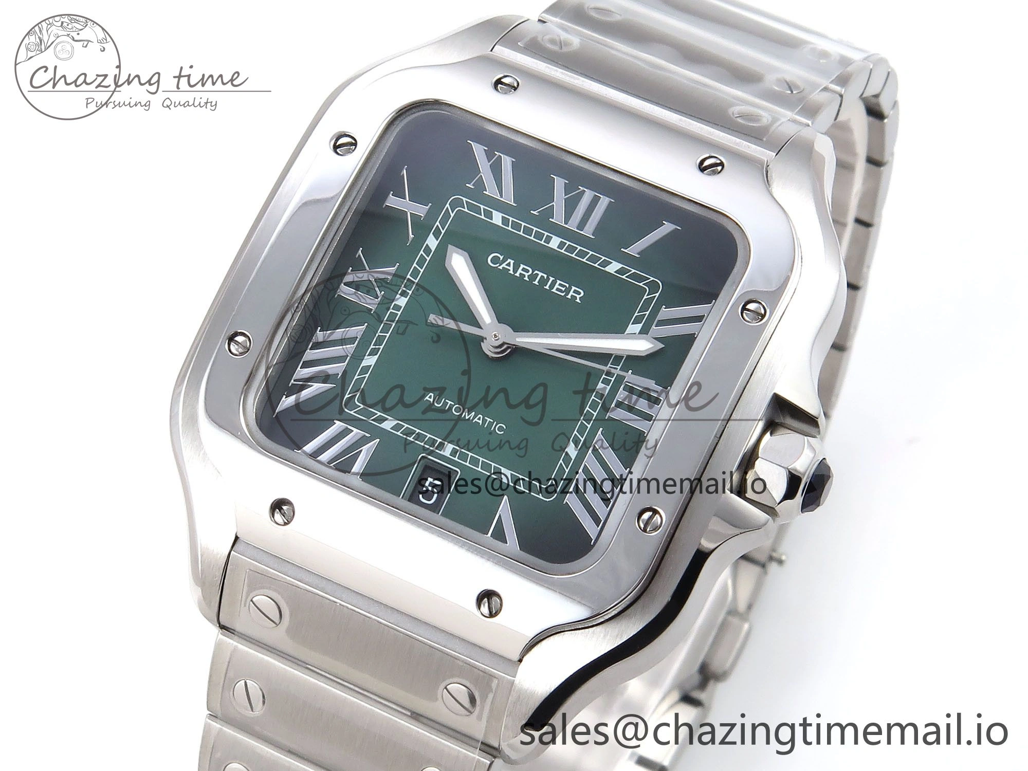 DailyWear Santos de Cartier 40mm SS AF 1:1 Best Edition Green Dial on SS SmartLinks Bracelet MIYOTA 5879