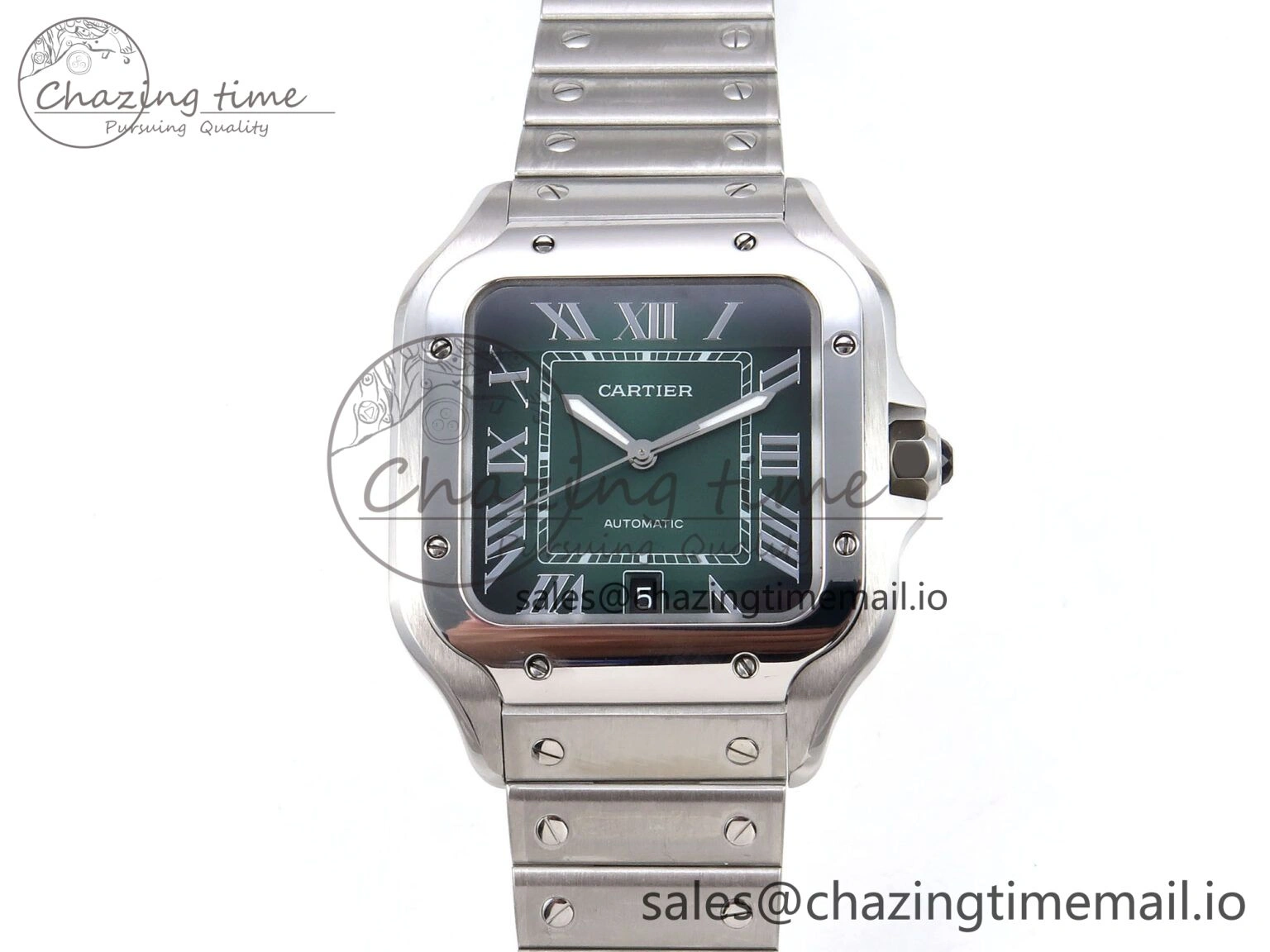 DailyWear Santos de Cartier 40mm SS AF 1:1 Best Edition Green Dial on SS SmartLinks Bracelet MIYOTA 5879