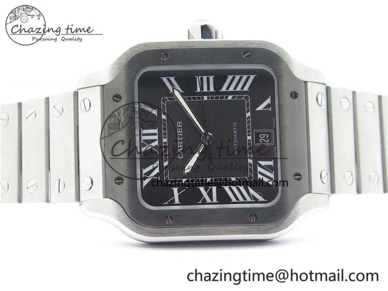 Youthful Santos de Cartier 40mm SS DLC V6F 1:1 Best Edition Black Dial on SS SmartLinks Bracelet MIYOTA 9015 (Free Leather Strap) 6124