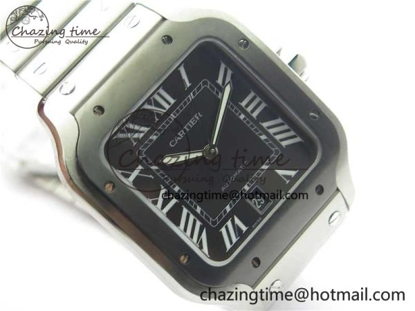Youthful Santos de Cartier 40mm SS DLC V6F 1:1 Best Edition Black Dial on SS SmartLinks Bracelet MIYOTA 9015 (Free Leather Strap) 6124