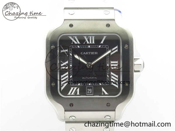 Youthful Santos de Cartier 40mm SS DLC V6F 1:1 Best Edition Black Dial on SS SmartLinks Bracelet MIYOTA 9015 (Free Leather Strap) 6124