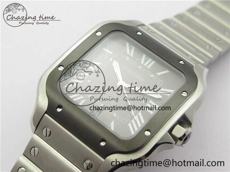 Youthful Santos de Cartier 40mm SS DLC V6F 1:1 Best Edition Black Dial on SS SmartLinks Bracelet MIYOTA 9015 (Free Leather Strap) 6124