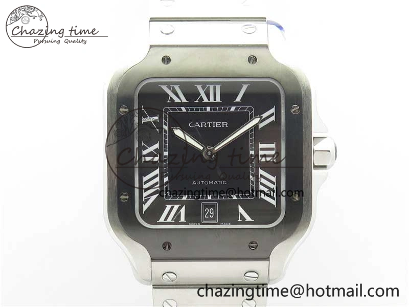 Youthful Santos de Cartier 40mm SS DLC V6F 1:1 Best Edition Black Dial on SS SmartLinks Bracelet MIYOTA 9015 (Free Leather Strap) 6124