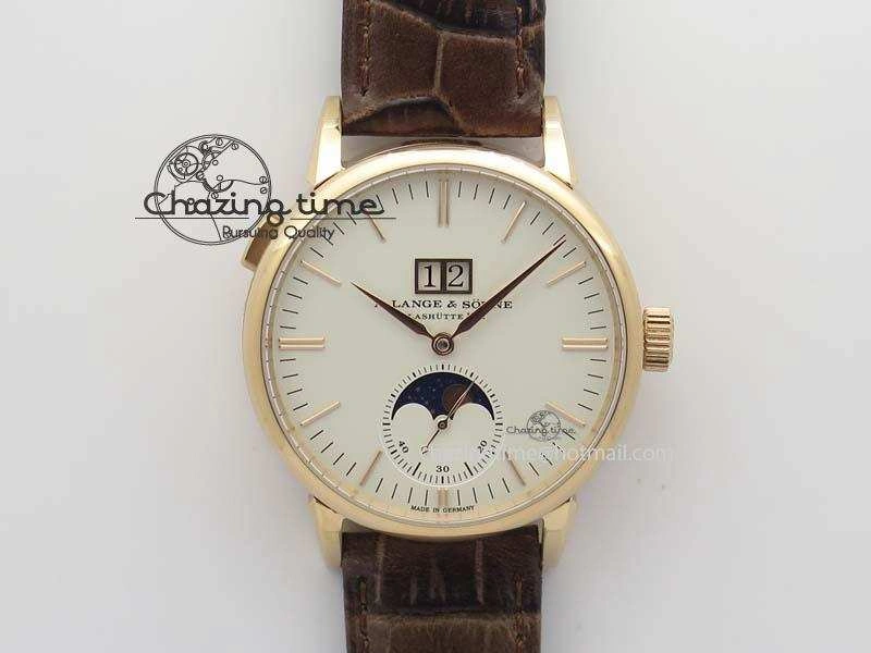 Modern Saxonia 384.032 Moon Phase RG GF Maker Best Edition White Dial On Brown Leather Strap AL 4192