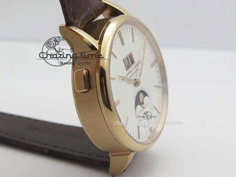 Modern Saxonia 384.032 Moon Phase RG GF Maker Best Edition White Dial On Brown Leather Strap AL 4192
