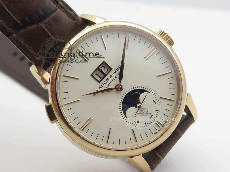 Modern Saxonia 384.032 Moon Phase RG GF Maker Best Edition White Dial On Brown Leather Strap AL 4192