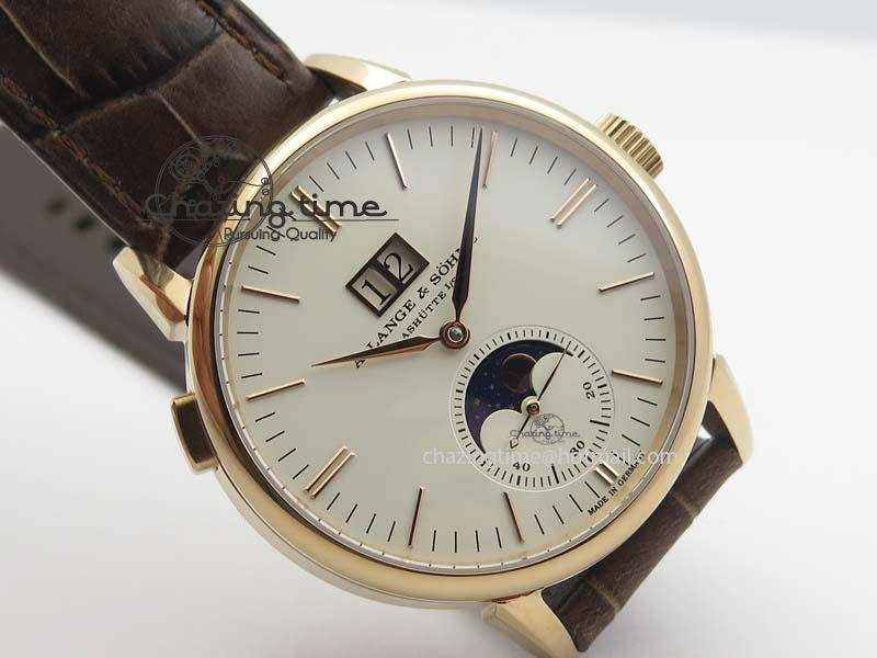 Modern Saxonia 384.032 Moon Phase RG GF Maker Best Edition White Dial On Brown Leather Strap AL 4192
