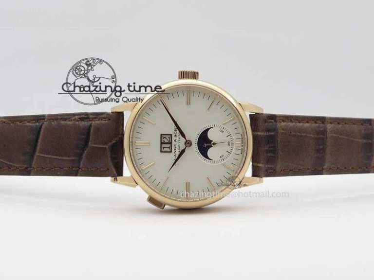Modern Saxonia 384.032 Moon Phase RG GF Maker Best Edition White Dial On Brown Leather Strap AL 4192