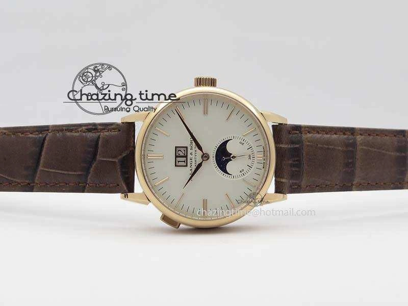 Modern Saxonia 384.032 Moon Phase RG GF Maker Best Edition White Dial On Brown Leather Strap AL 4192