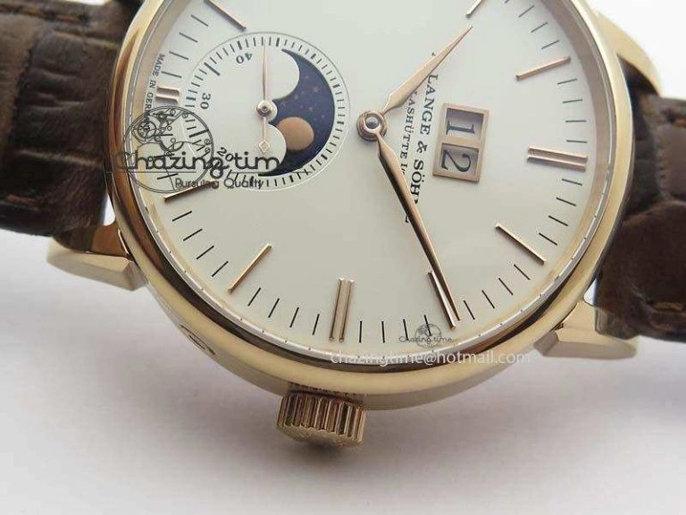 Modern Saxonia 384.032 Moon Phase RG GF Maker Best Edition White Dial On Brown Leather Strap AL 4192