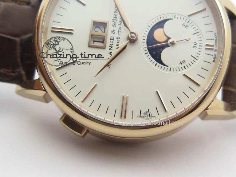 Modern Saxonia 384.032 Moon Phase RG GF Maker Best Edition White Dial On Brown Leather Strap AL 4192