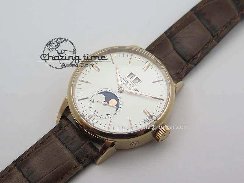 Modern Saxonia 384.032 Moon Phase RG GF Maker Best Edition White Dial On Brown Leather Strap AL 4192