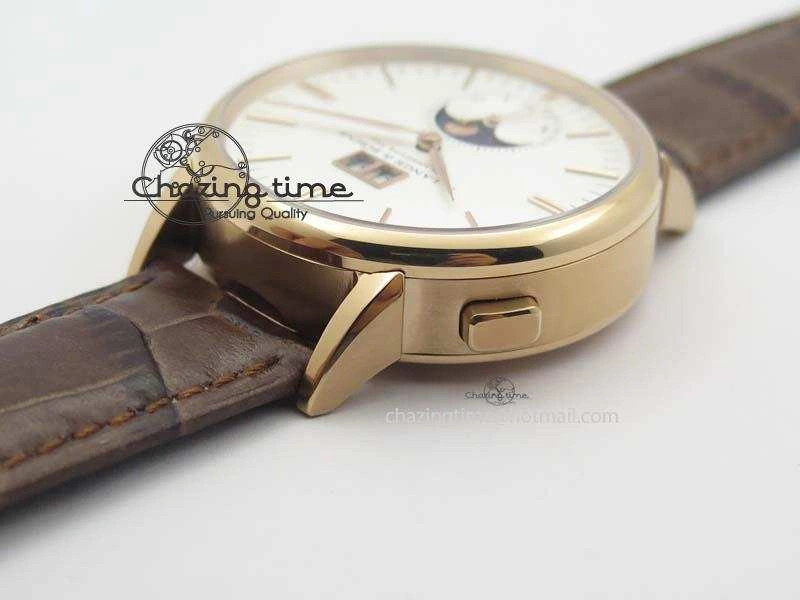 Modern Saxonia 384.032 Moon Phase RG GF Maker Best Edition White Dial On Brown Leather Strap AL 4192