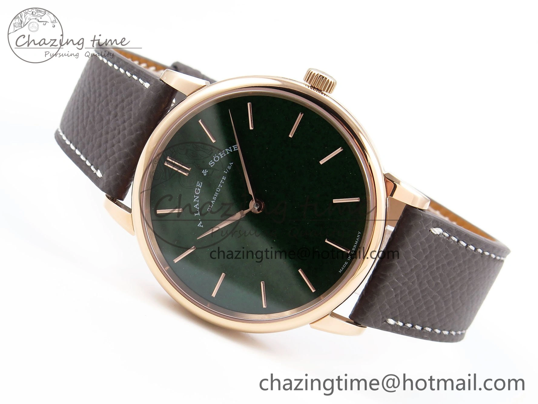 Saxonia Thin RG F8F Edition Green Dial on Brown Leather Strap A23J Refined 4159